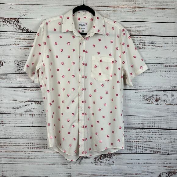 Men's Microsoft All Over White Red Logo Insight Button Up Short Sleeve Shirt MED - Picture 1 of 8